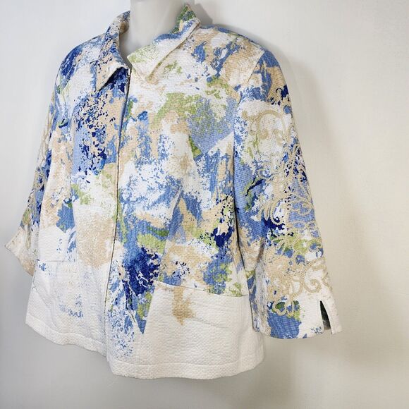 Coldwater Creek Womens Jacket Size P16 Watercolor Embroidered Full Zip Lined - Picture 5 of 12